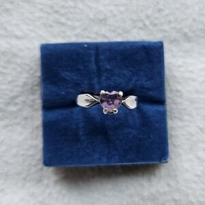 Vintage Avon Sterling Silver & Genuine Amethyst Heart Ring, Purple, Size 6, NIB